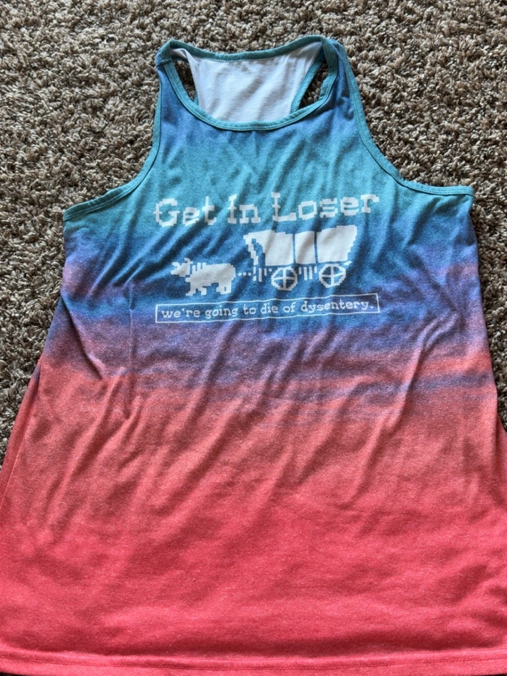 Get In Loser Ombre Graphic Tank Top - Teal to Coral